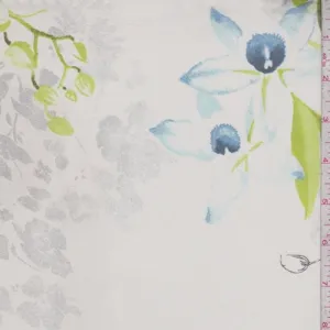 1 1/8 YD PC-Off White/Citron/Grey Floral Silk Chiffon Fabric