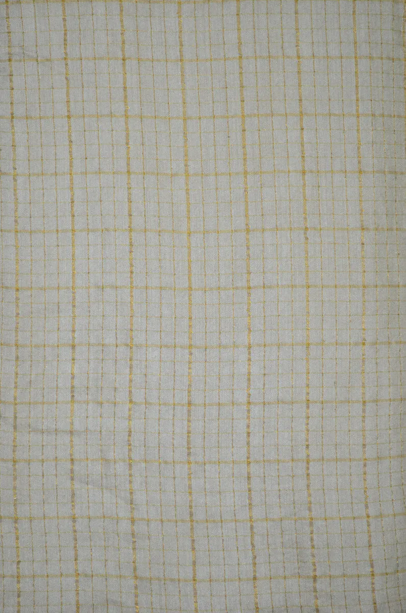 100% Pure Muga Tussar Handloom Checkered Silk Fabric