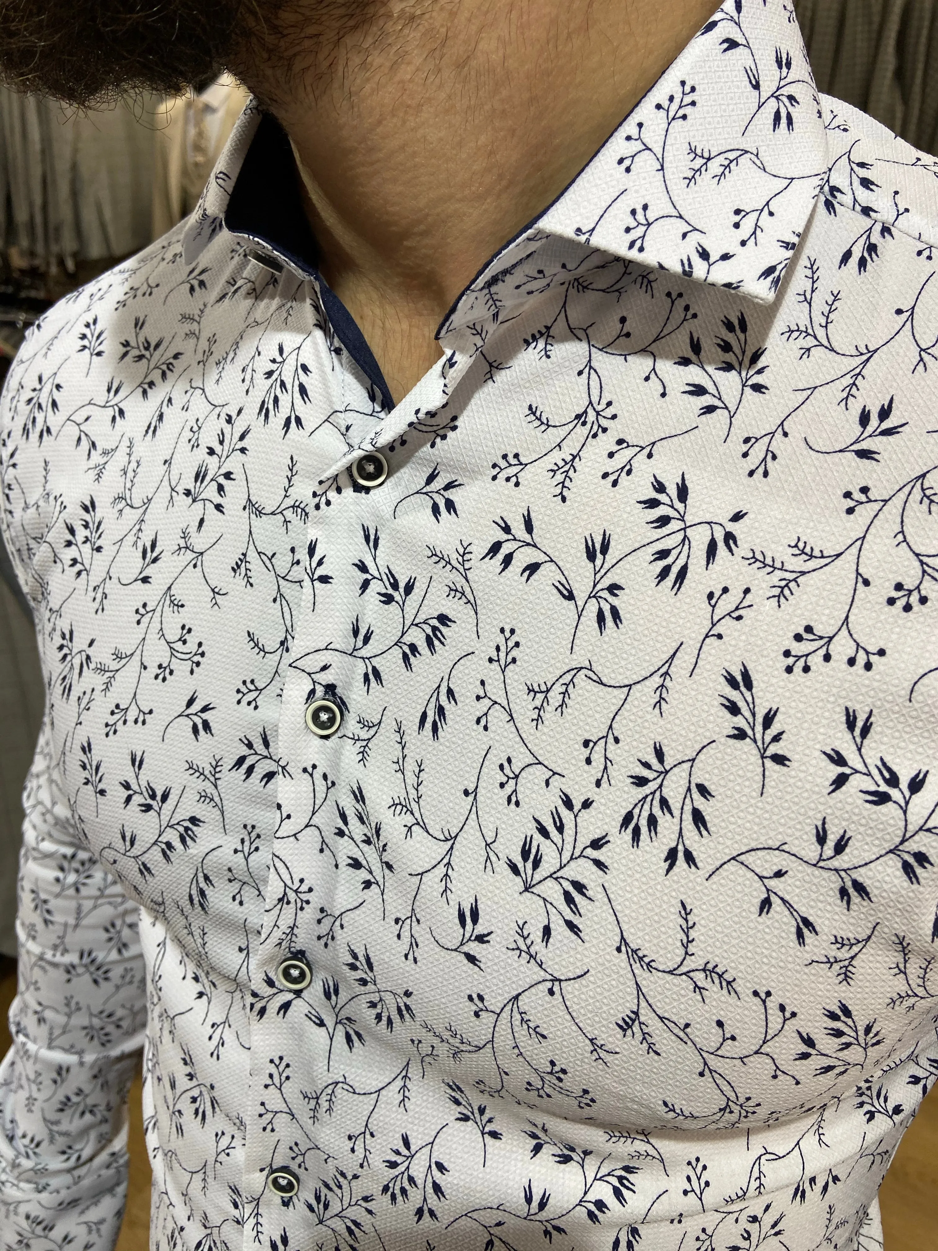 1493 White & Navy L/S Shirt