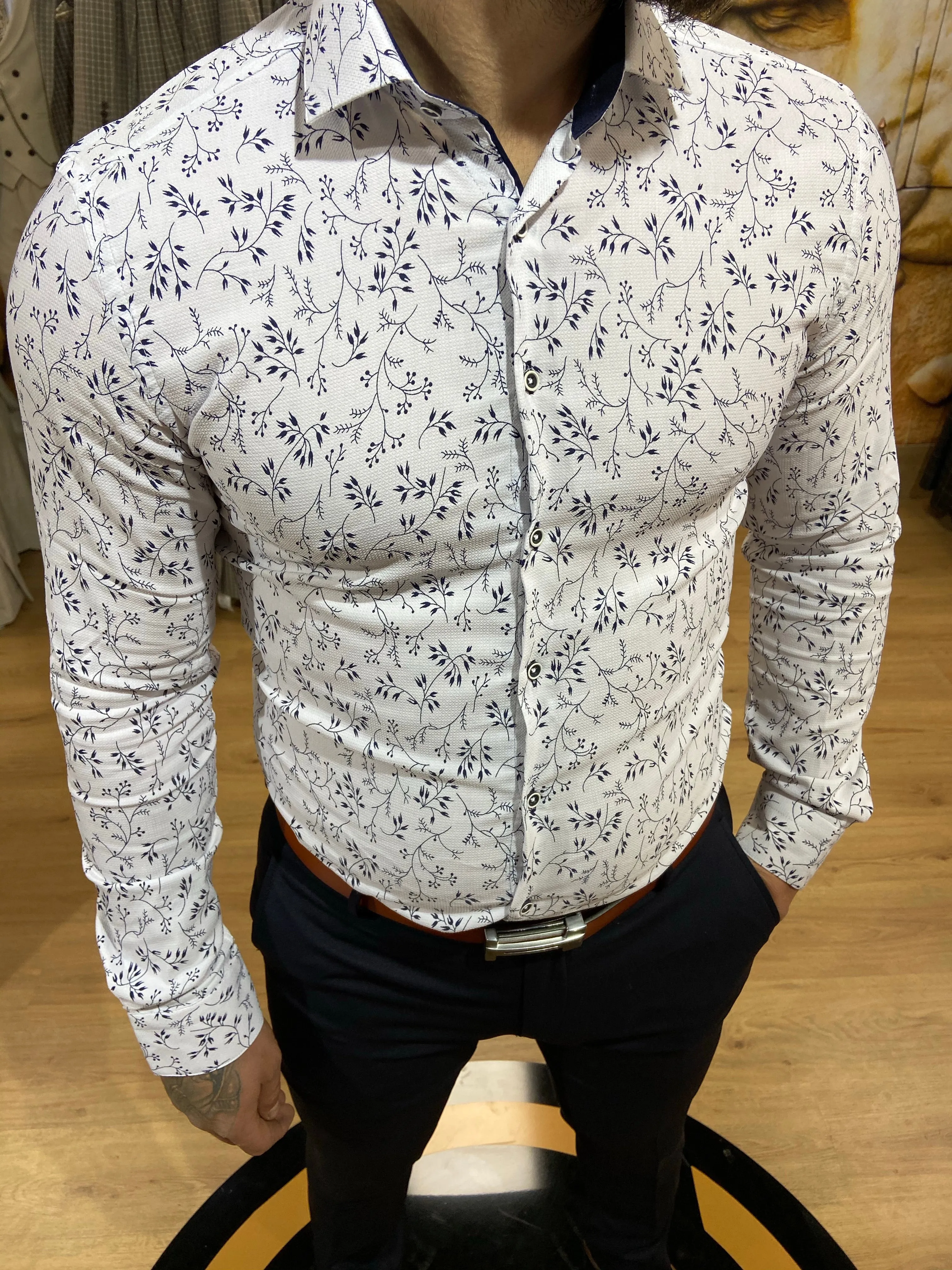 1493 White & Navy L/S Shirt