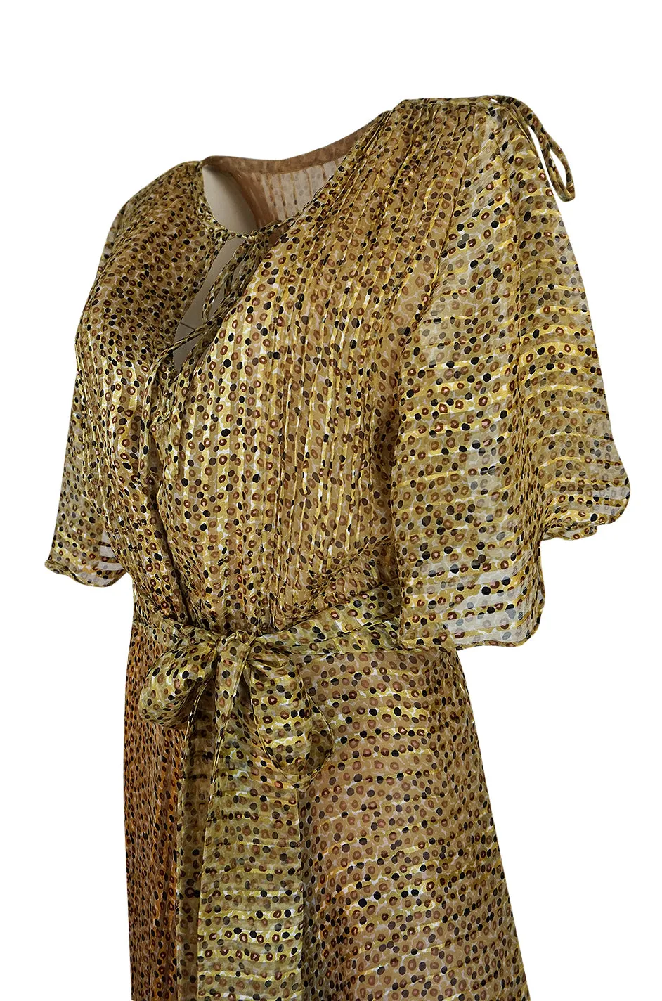 1970s Annacat Pintuck Bias Cut Fine Ribbon Silk Chiffon Dress