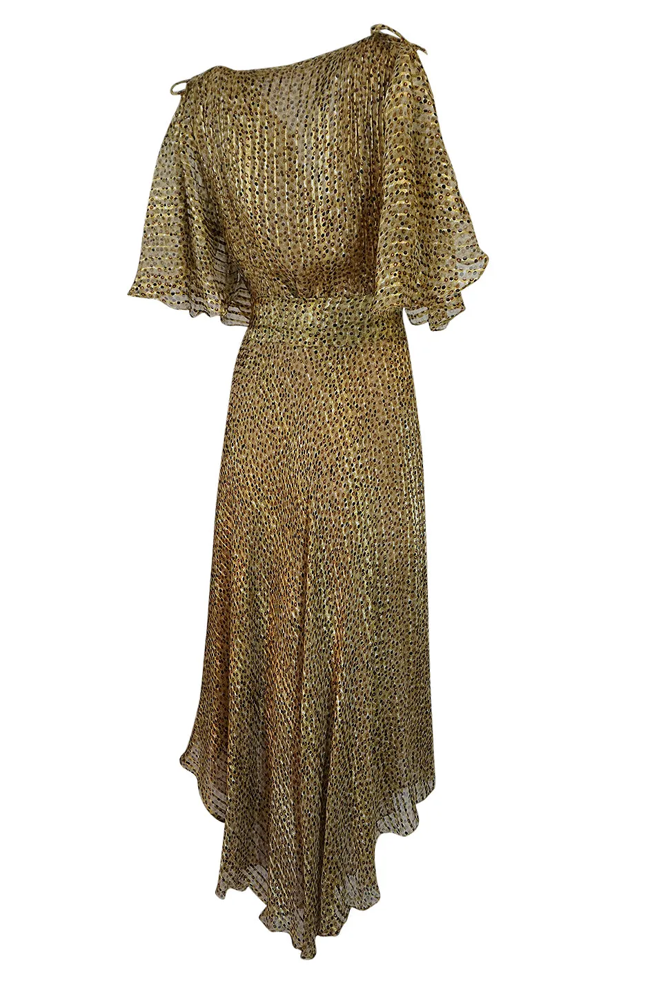 1970s Annacat Pintuck Bias Cut Fine Ribbon Silk Chiffon Dress