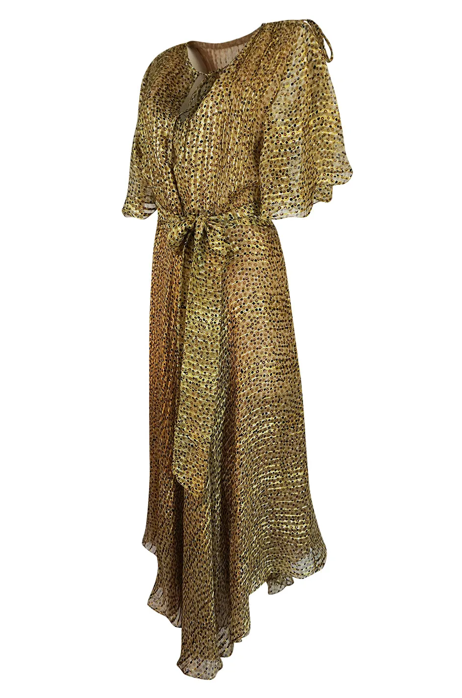 1970s Annacat Pintuck Bias Cut Fine Ribbon Silk Chiffon Dress