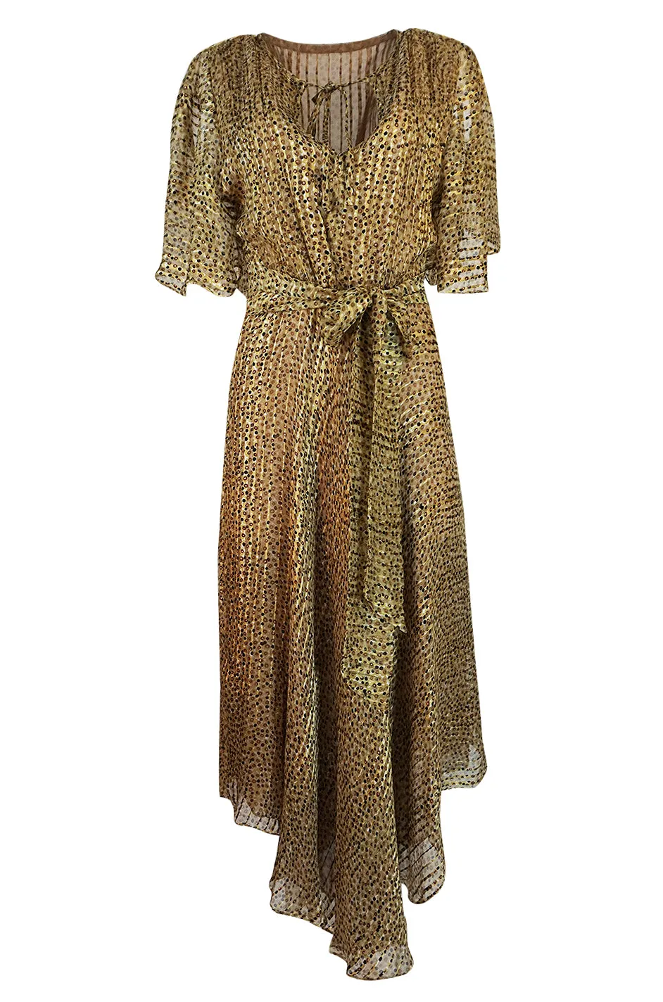 1970s Annacat Pintuck Bias Cut Fine Ribbon Silk Chiffon Dress