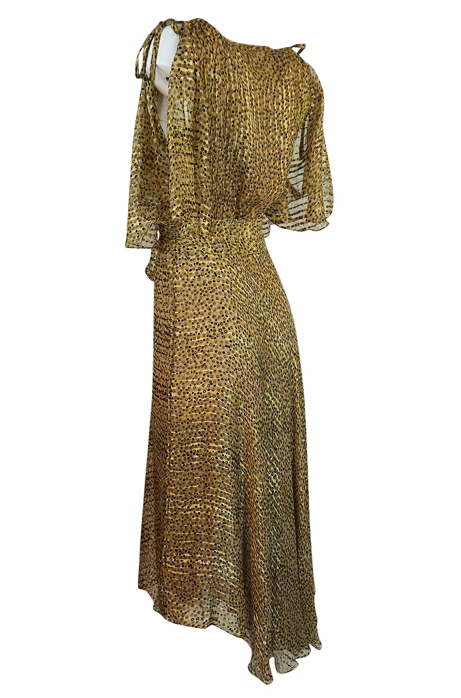 1970s Annacat Pintuck Bias Cut Fine Ribbon Silk Chiffon Dress