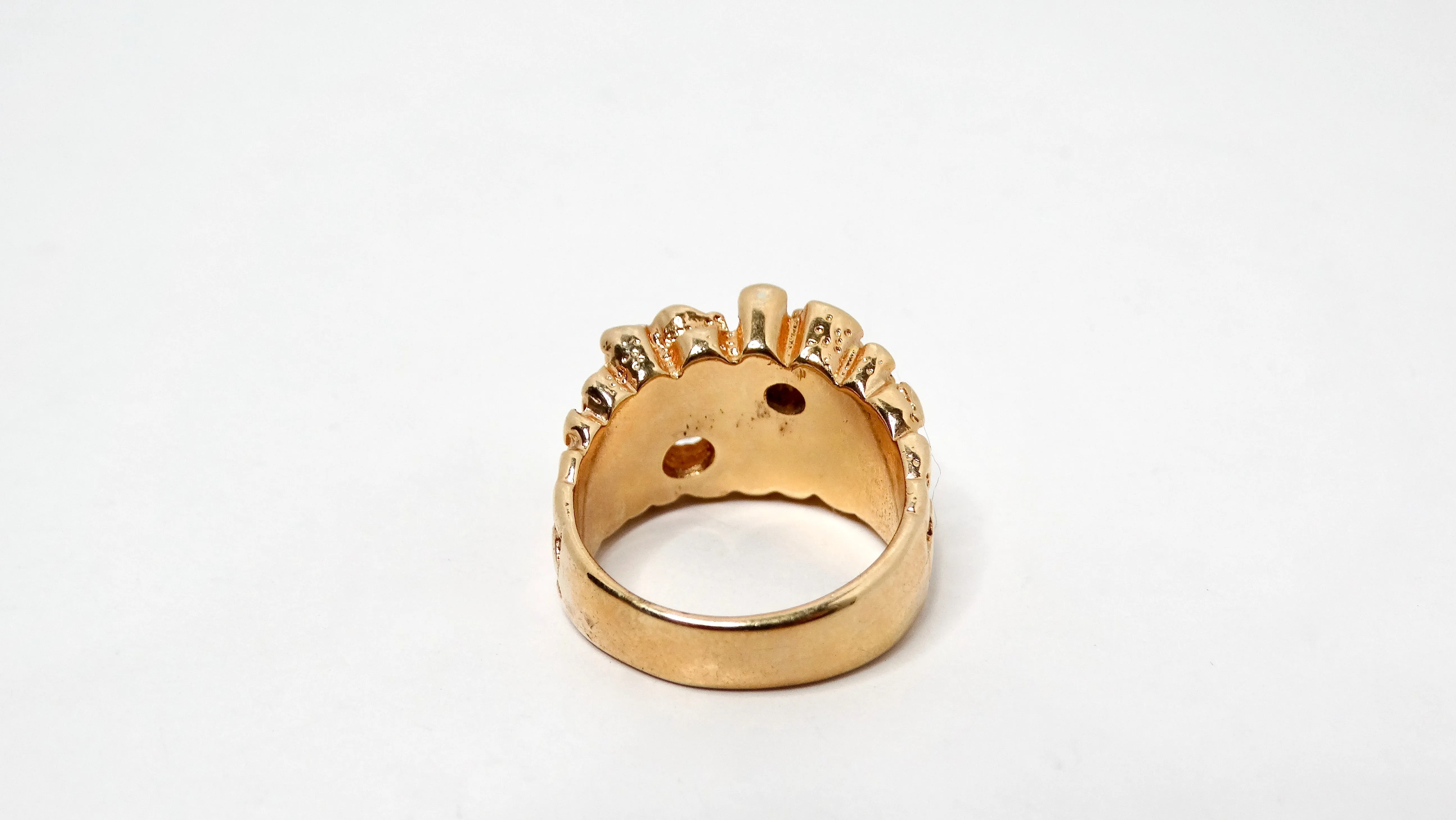 1990s 18k Gold Plated Nugget Large Cocktail Ring With Synthetic Crystals