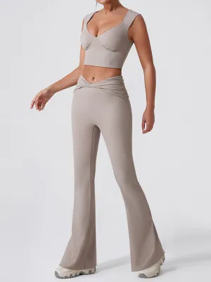 2pcs Sports Tank and Flared Leggings Pants Yoga Sports Set Workout Set