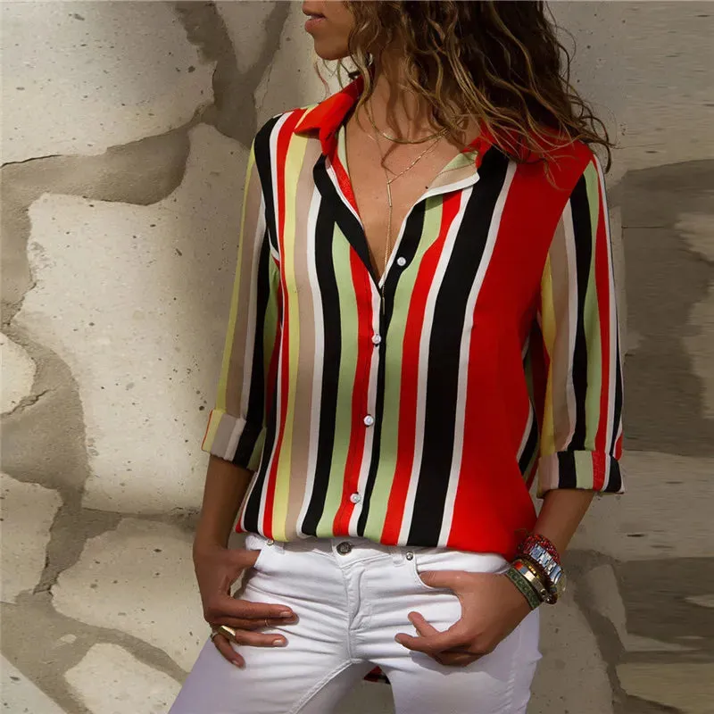 Aachoae Women Blouses Fashion Long Sleeve Turn Down Collar Office Shirt Blouse Shirt Casual Tops Plus Size Blusas Femininas 210402