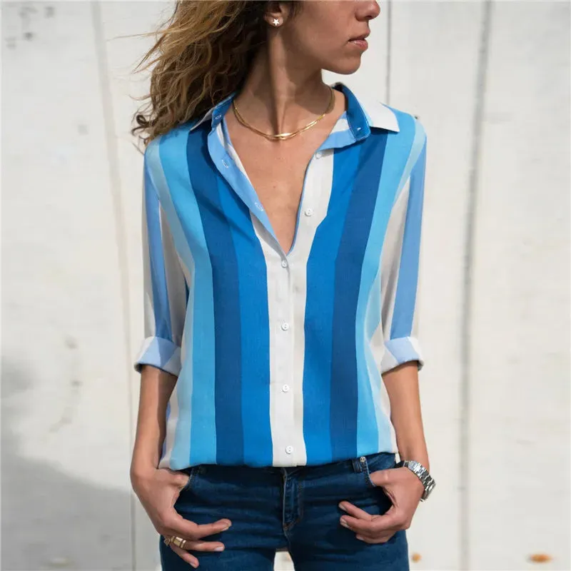 Aachoae Women Blouses Fashion Long Sleeve Turn Down Collar Office Shirt Blouse Shirt Casual Tops Plus Size Blusas Femininas 210402