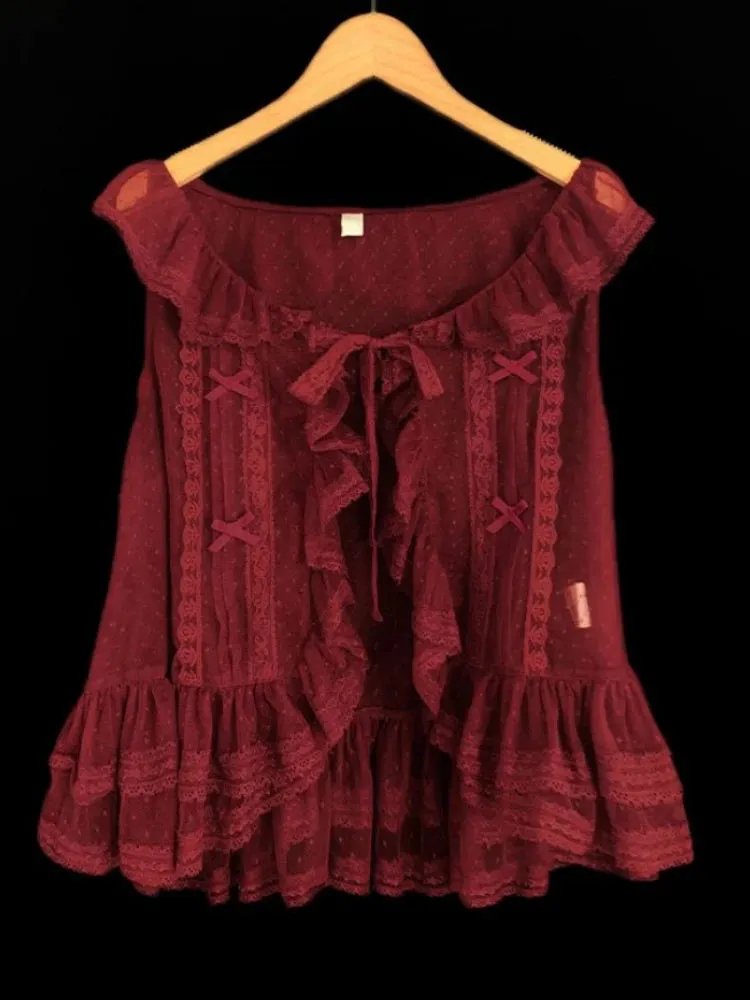 ADVBRIDGE  -  See Through Sweet Lolita Ruffled Tanks Women Summer Y2K Aesthetic Lace Bandage Tank Top Harajuku Bow Grunge Camisoles