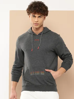 Alcis Men Charcoal Grey Printed Hooded Sweatshirt