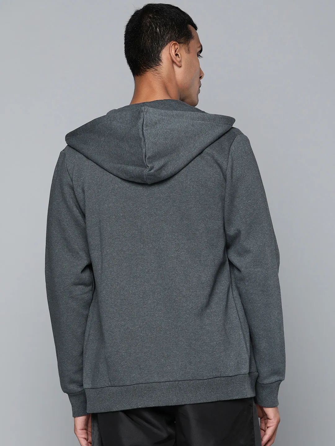Alcis Men Grey Solid Cotton Hooded Sweatshirt