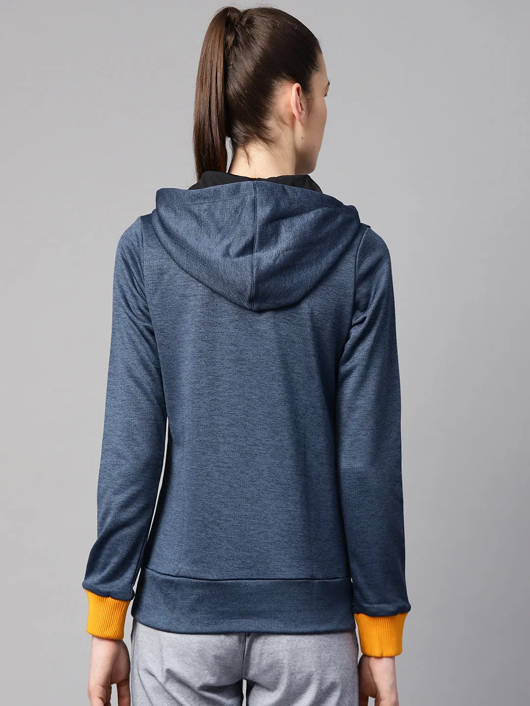 Alcis Women Navy Blue Self Design Hooded Sweatshirt