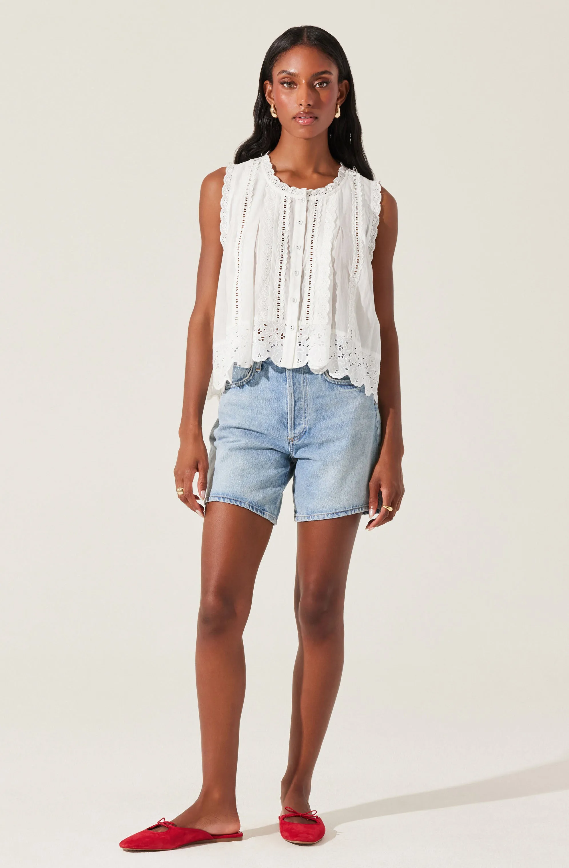 Alisa High Low Eyelet Top