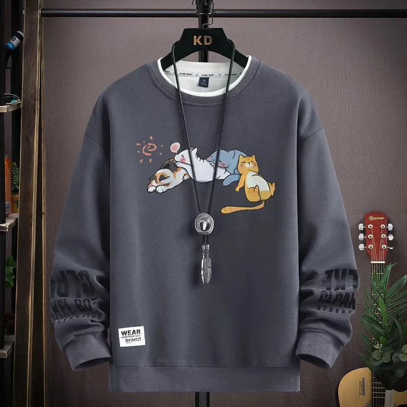 Alphabet Printed Blue O-Neck Sweatshirt