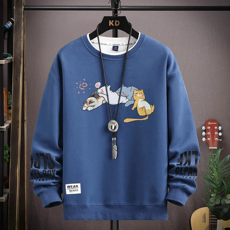 Alphabet Printed Blue O-Neck Sweatshirt