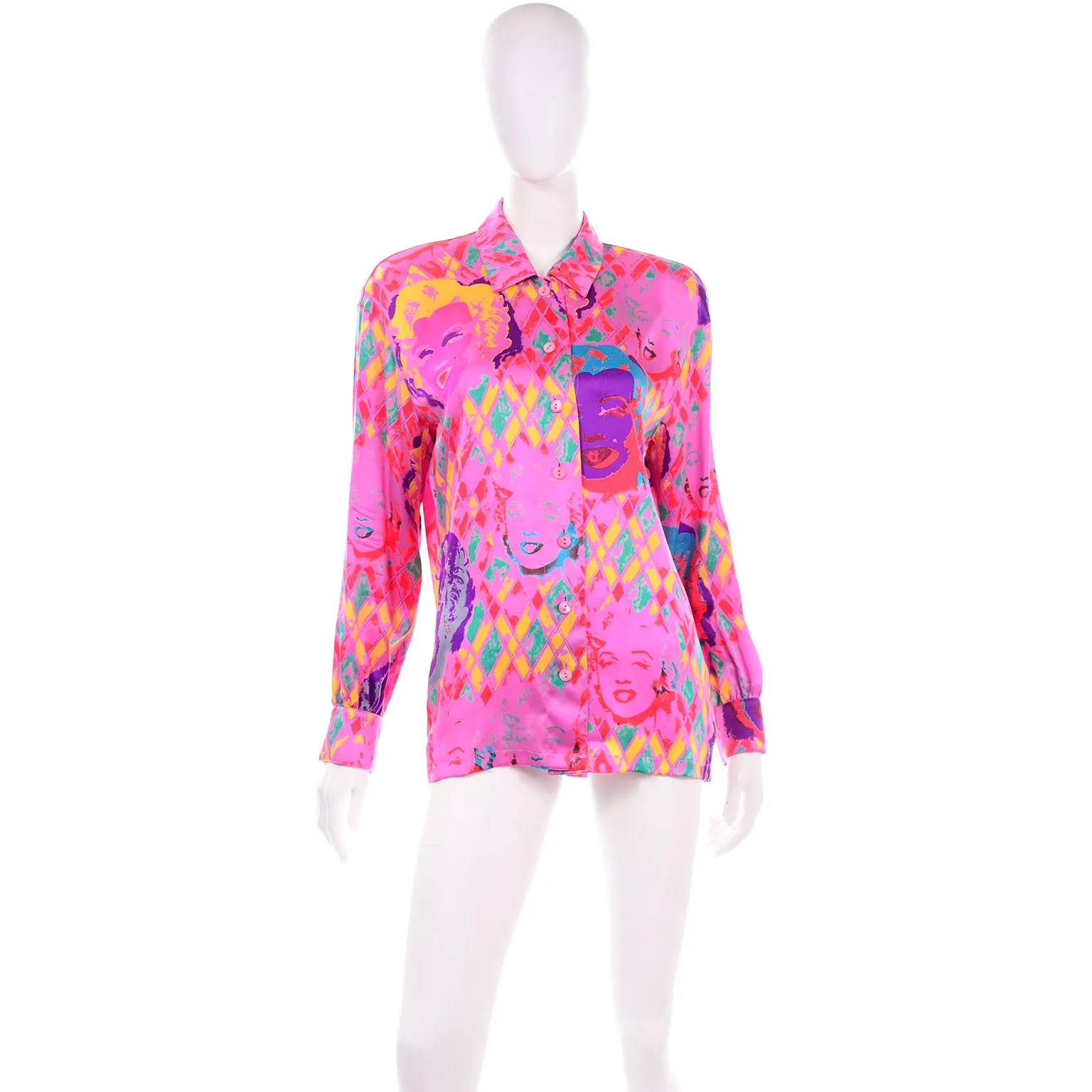 Andy Warhol Inspired Escada Margaretha Ley Marilyn Pink Silk Vintage Blouse