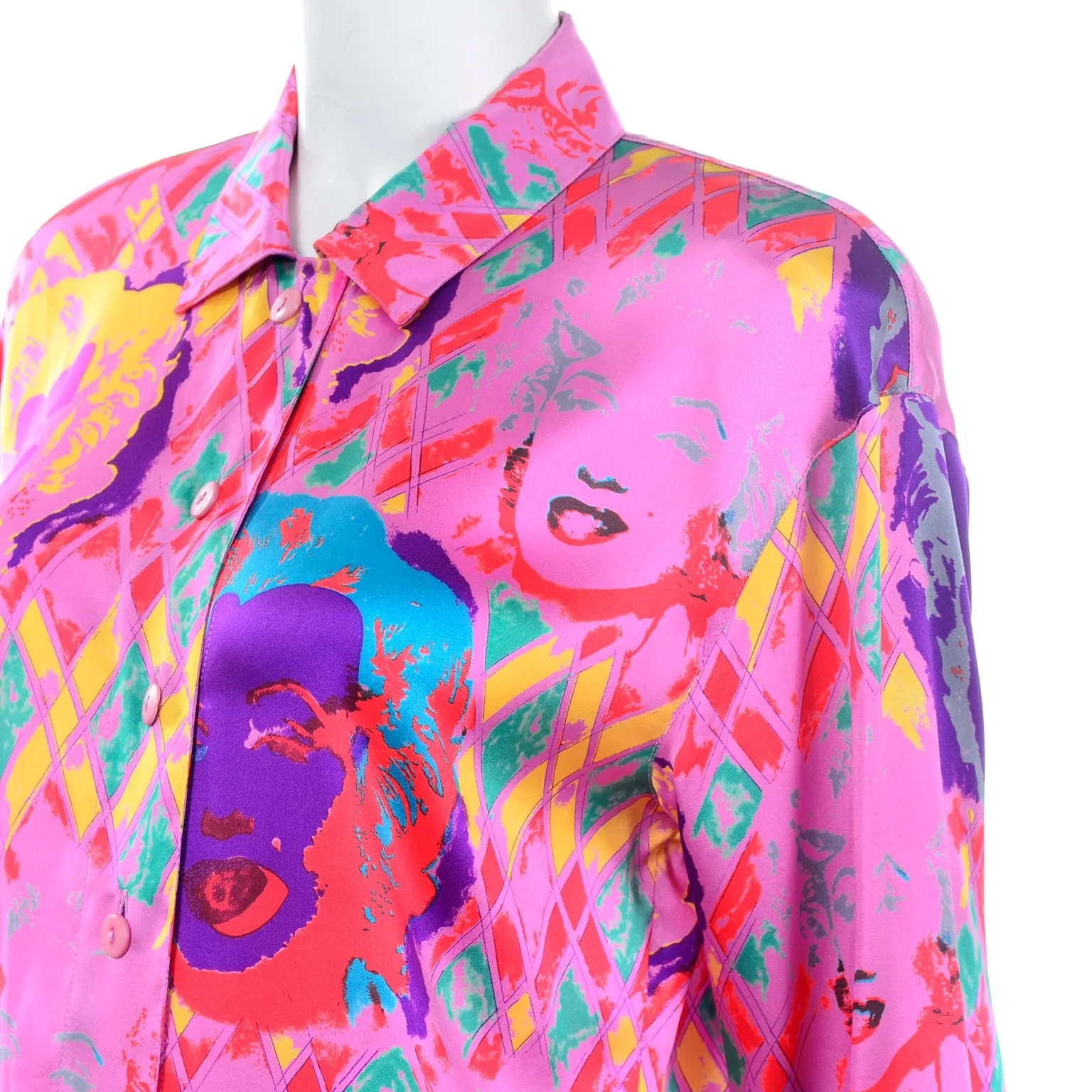 Andy Warhol Inspired Escada Margaretha Ley Marilyn Pink Silk Vintage Blouse