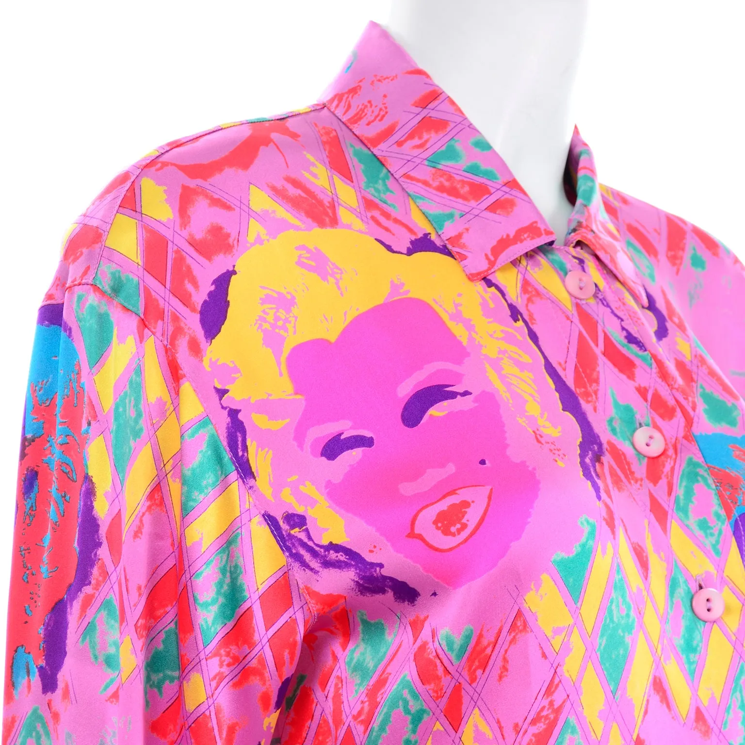 Andy Warhol Inspired Escada Margaretha Ley Marilyn Pink Silk Vintage Blouse