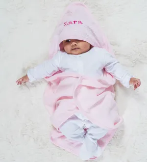 Babies personalised plain hooded towel/robe Light Pink
