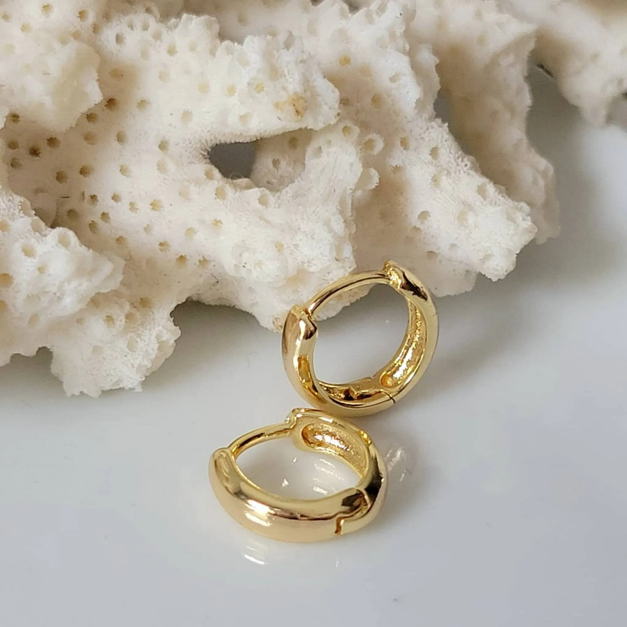 Babies/Children's Tiny Gold Huggie Hoop Earrings - Plain, Speck CZ, Pave CZ, or Dot