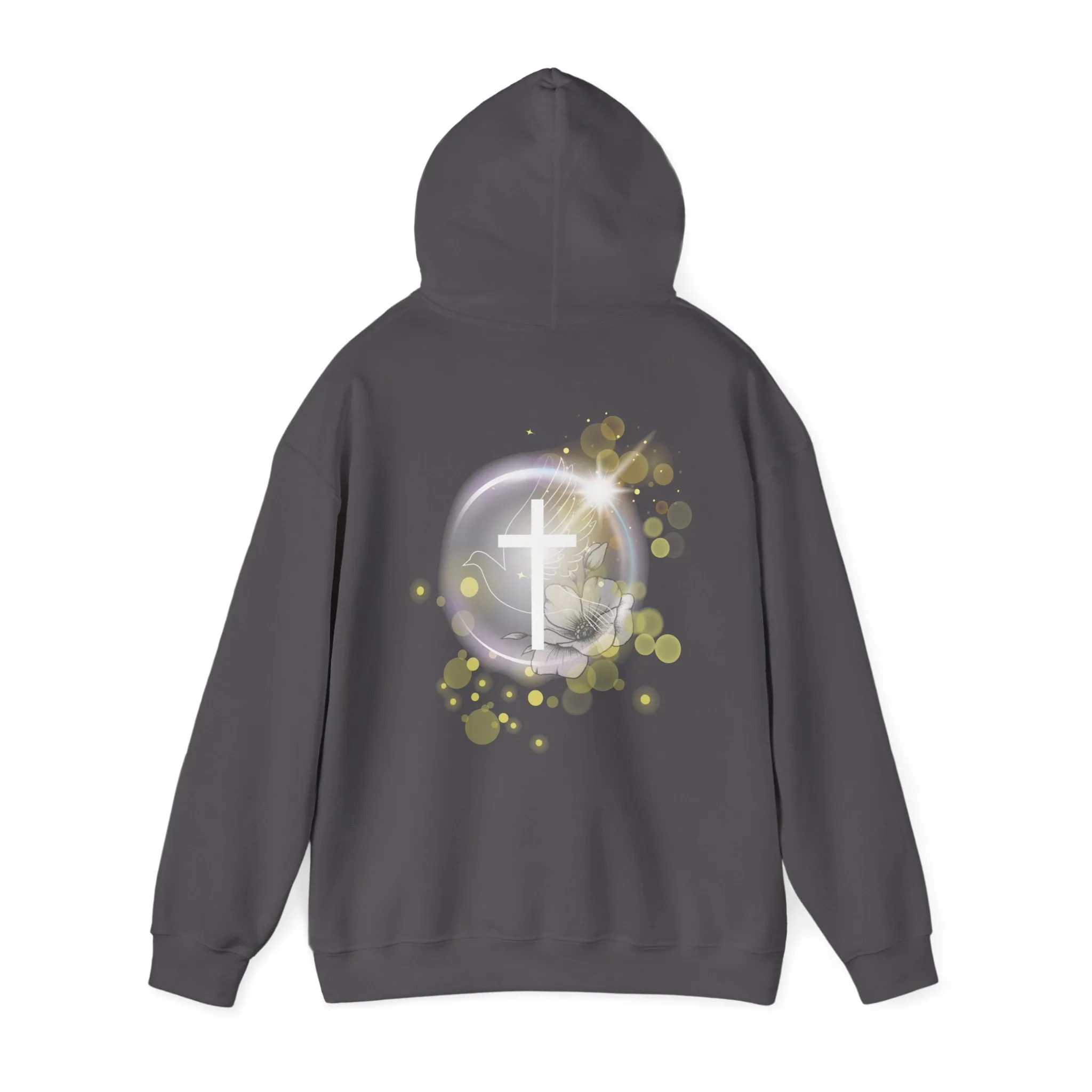 Back Design of White Dove Cross - Unisex Heavy Blend™ Hooded Sweatshirt