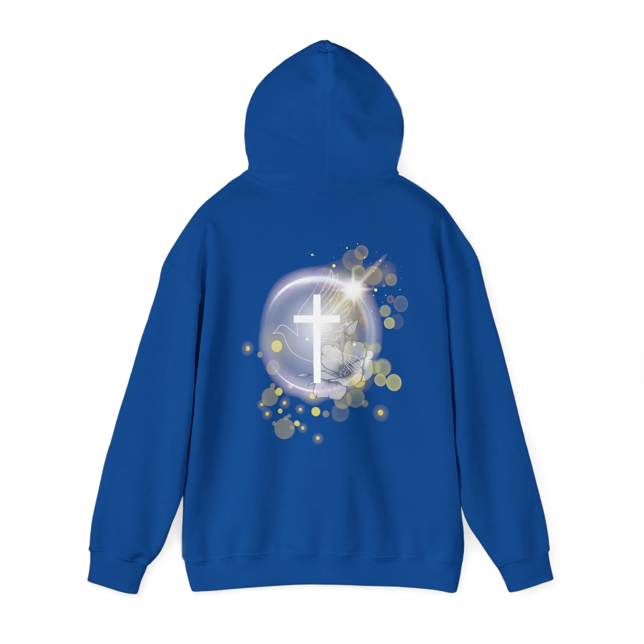 Back Design of White Dove Cross - Unisex Heavy Blend™ Hooded Sweatshirt