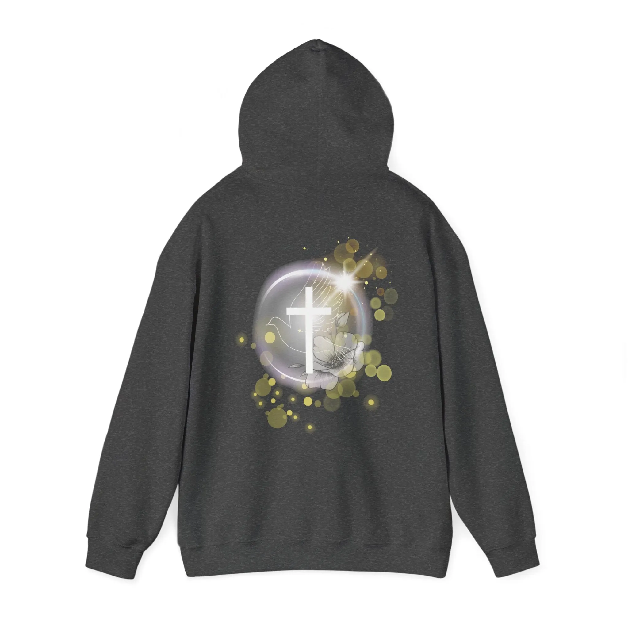 Back Design of White Dove Cross - Unisex Heavy Blend™ Hooded Sweatshirt
