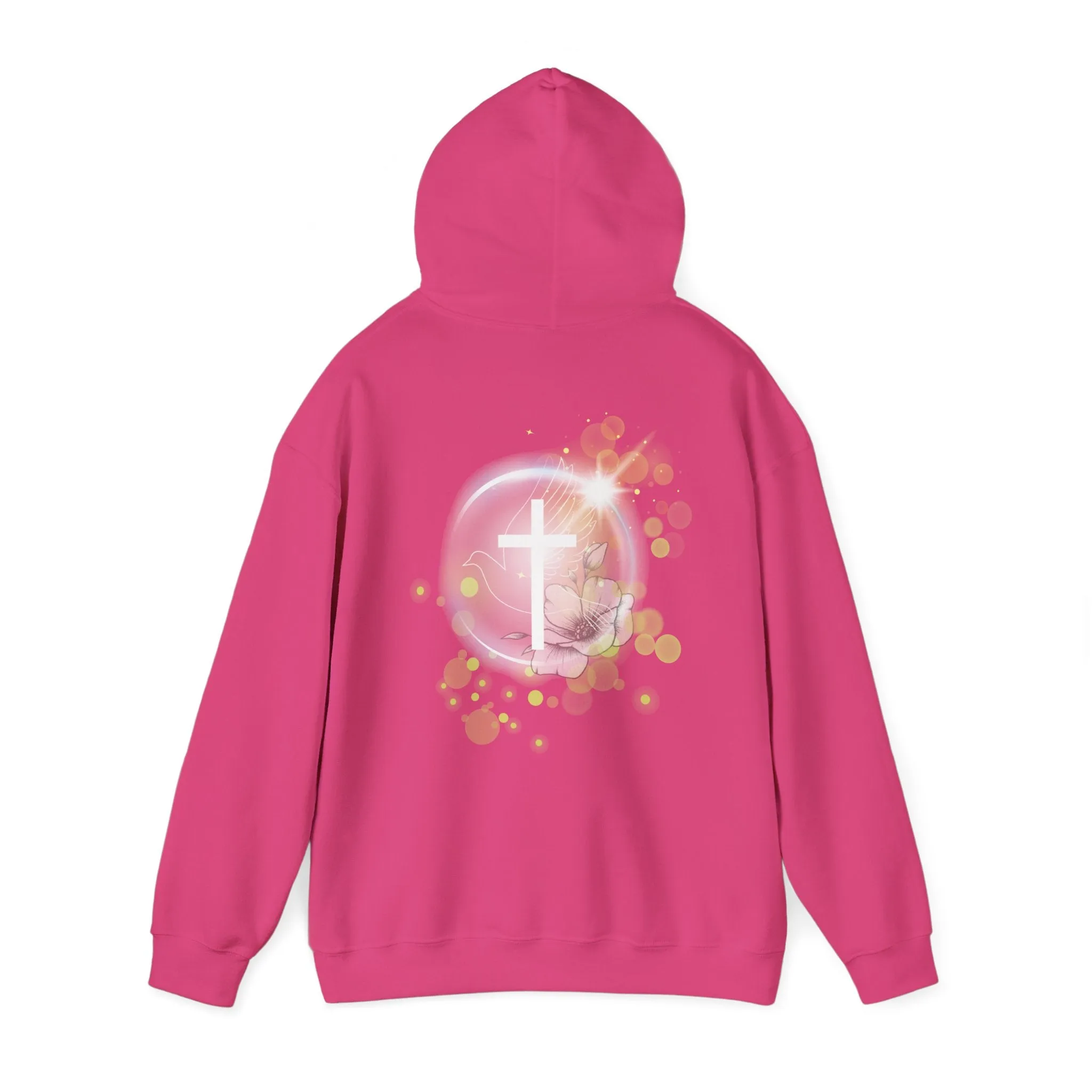 Back Design of White Dove Cross - Unisex Heavy Blend™ Hooded Sweatshirt
