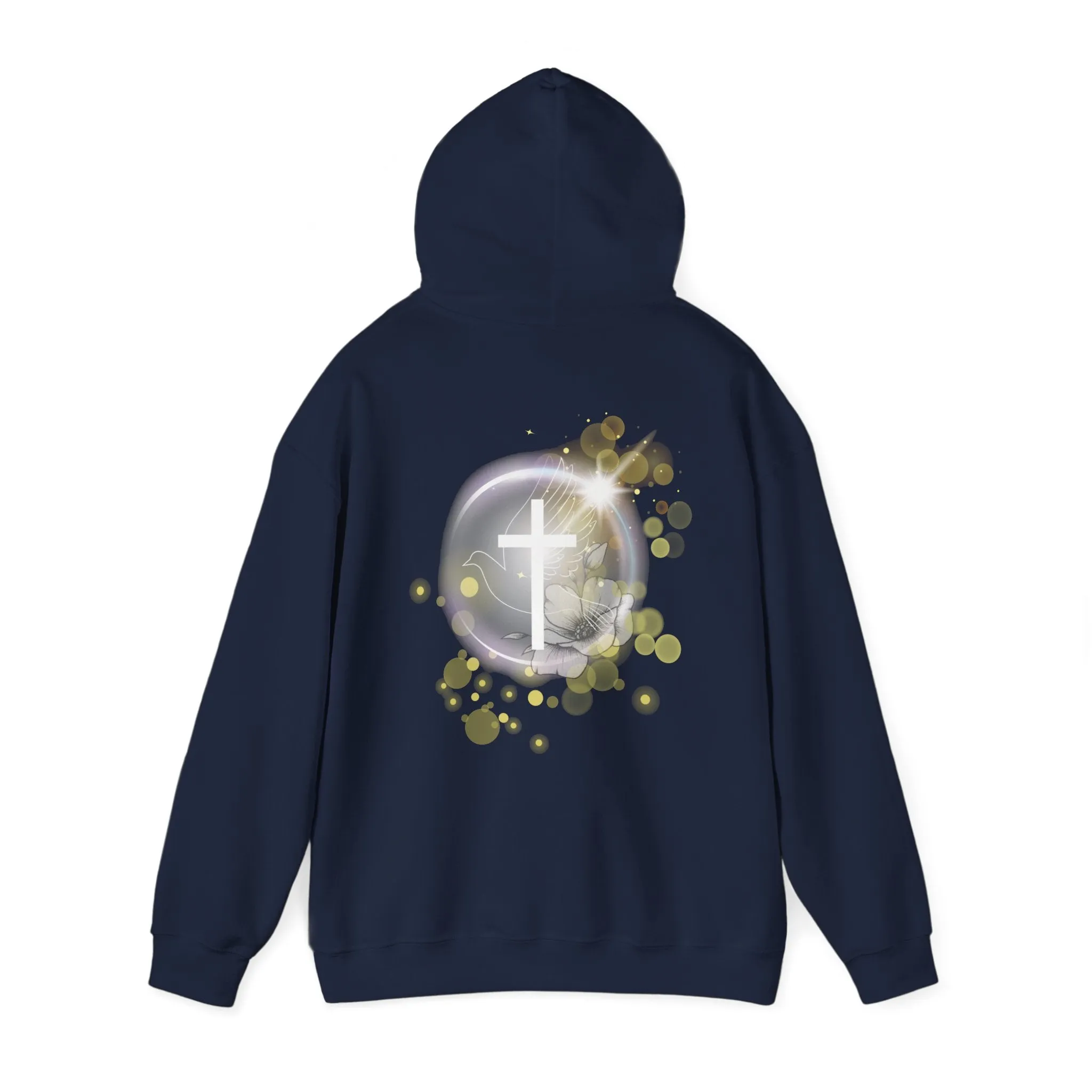 Back Design of White Dove Cross - Unisex Heavy Blend™ Hooded Sweatshirt