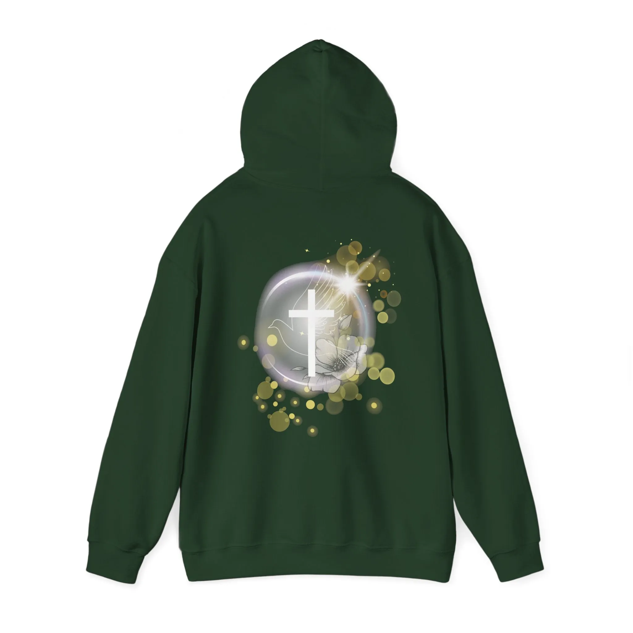 Back Design of White Dove Cross - Unisex Heavy Blend™ Hooded Sweatshirt