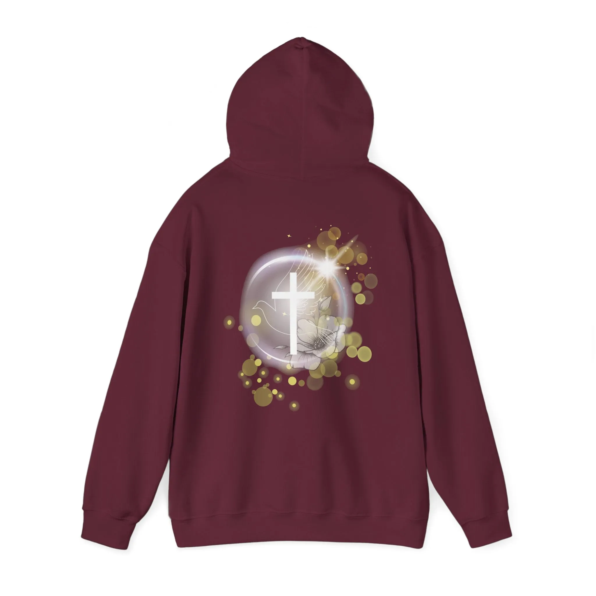 Back Design of White Dove Cross - Unisex Heavy Blend™ Hooded Sweatshirt