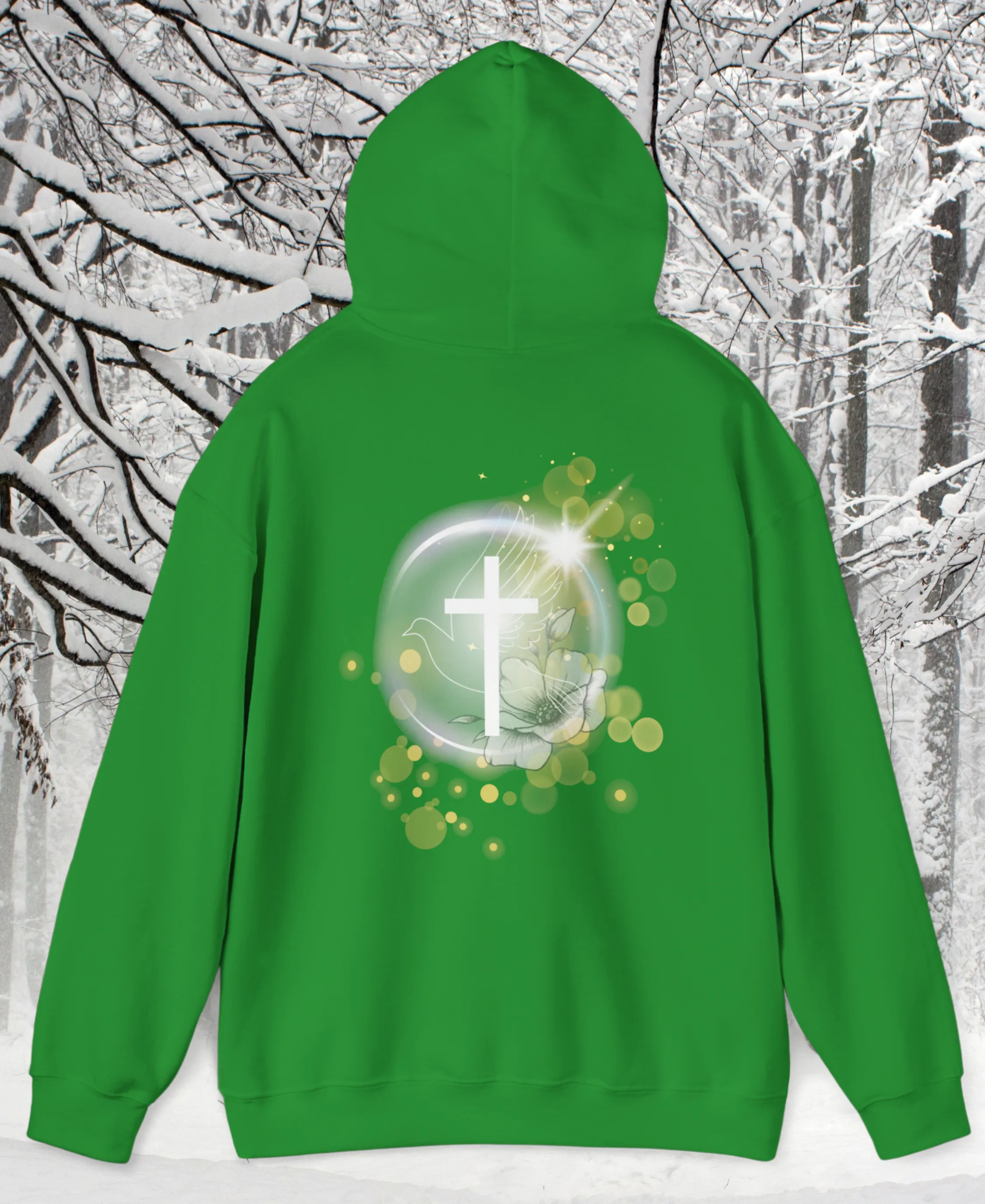 Back Design of White Dove Cross - Unisex Heavy Blend™ Hooded Sweatshirt