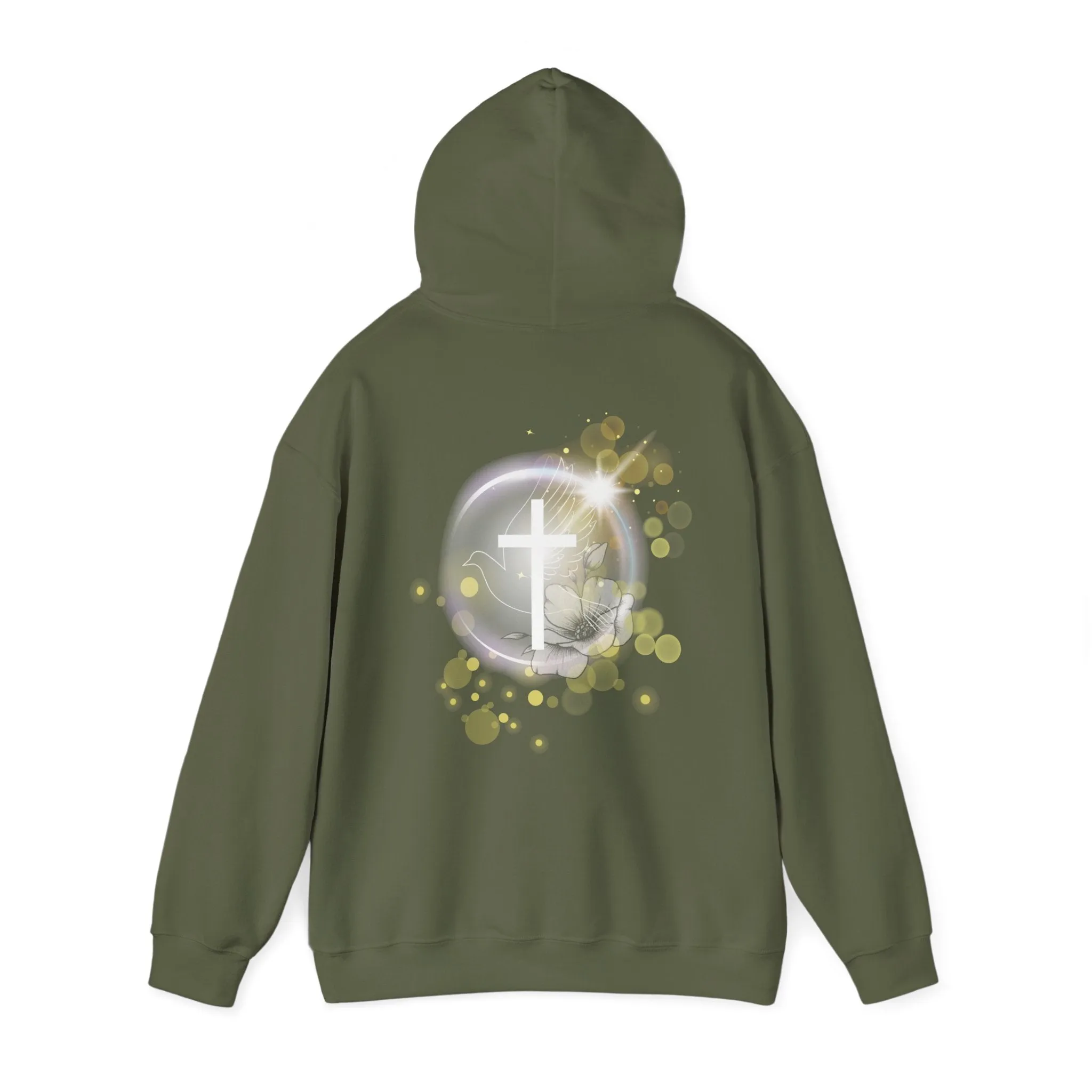 Back Design of White Dove Cross - Unisex Heavy Blend™ Hooded Sweatshirt