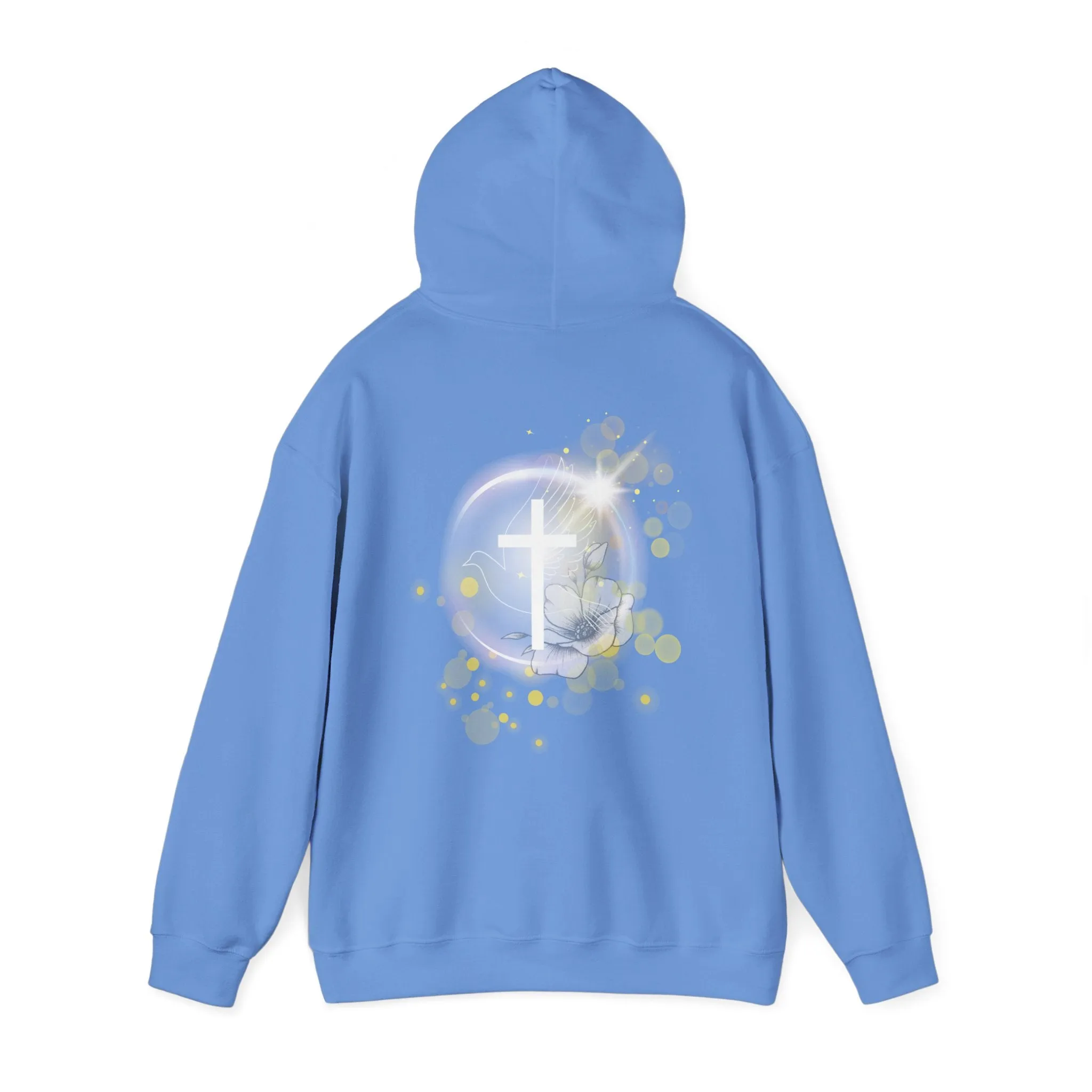 Back Design of White Dove Cross - Unisex Heavy Blend™ Hooded Sweatshirt