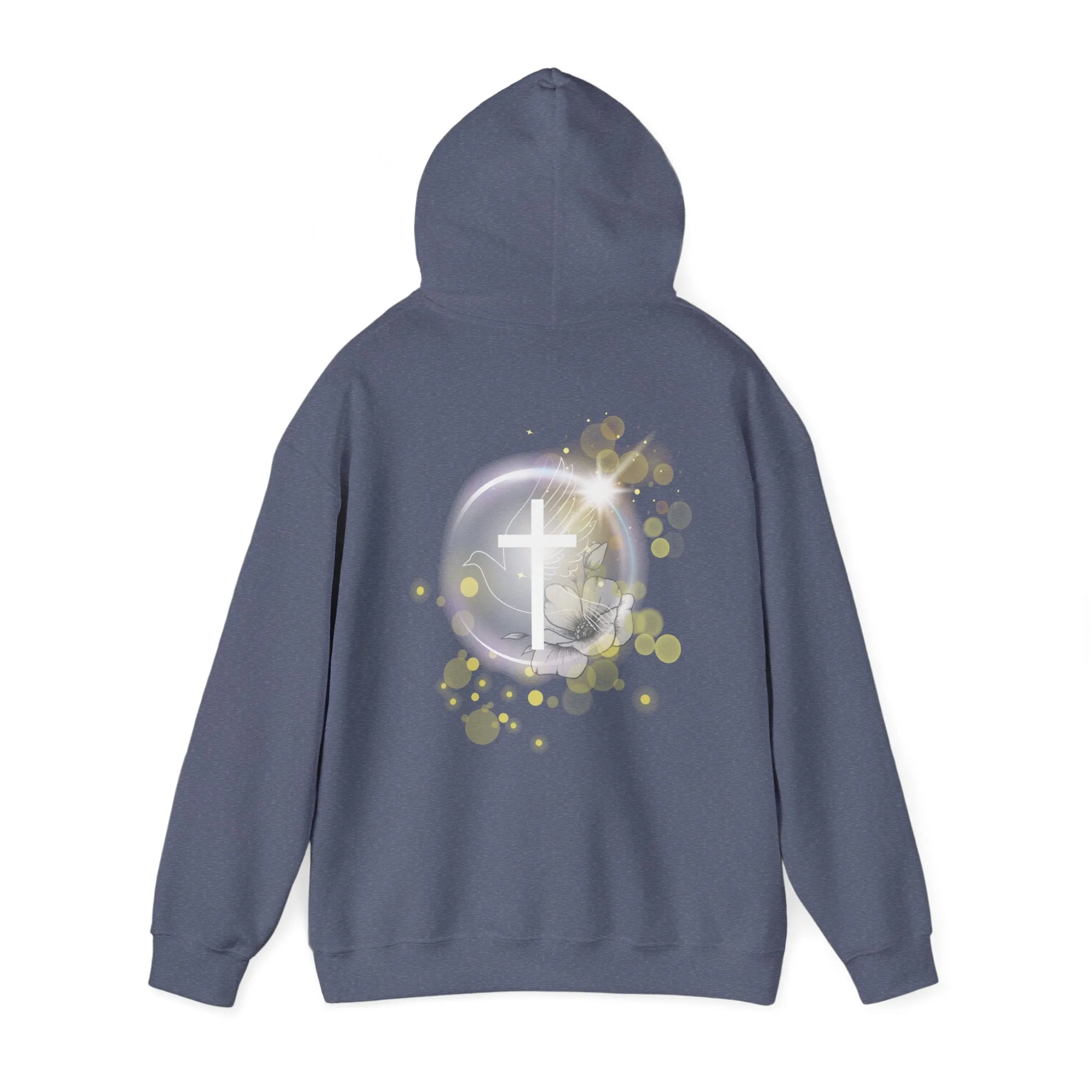 Back Design of White Dove Cross - Unisex Heavy Blend™ Hooded Sweatshirt