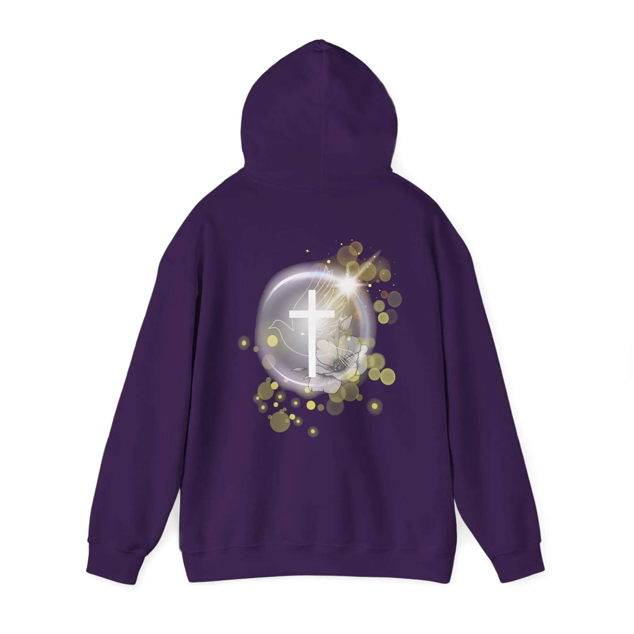 Back Design of White Dove Cross - Unisex Heavy Blend™ Hooded Sweatshirt