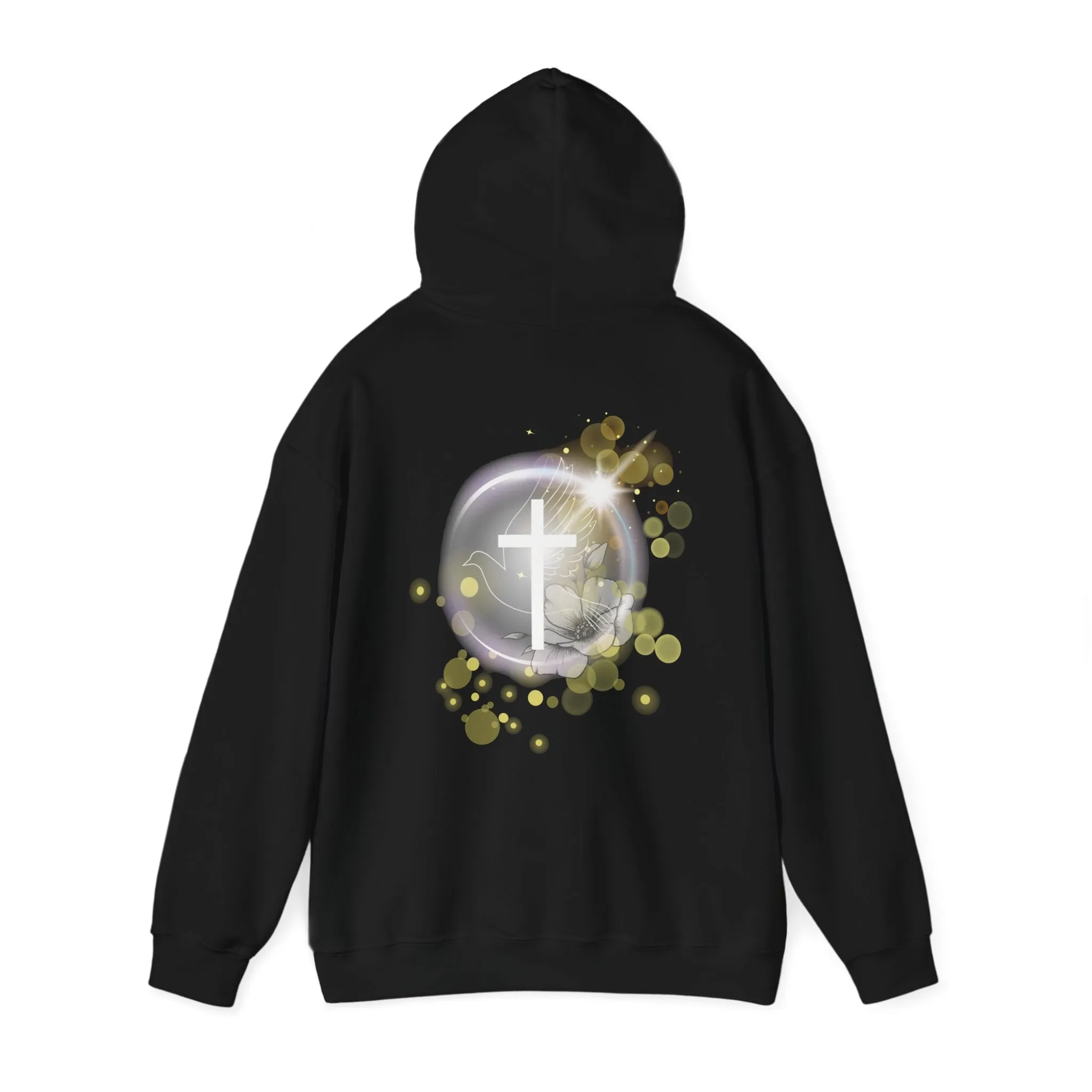 Back Design of White Dove Cross - Unisex Heavy Blend™ Hooded Sweatshirt