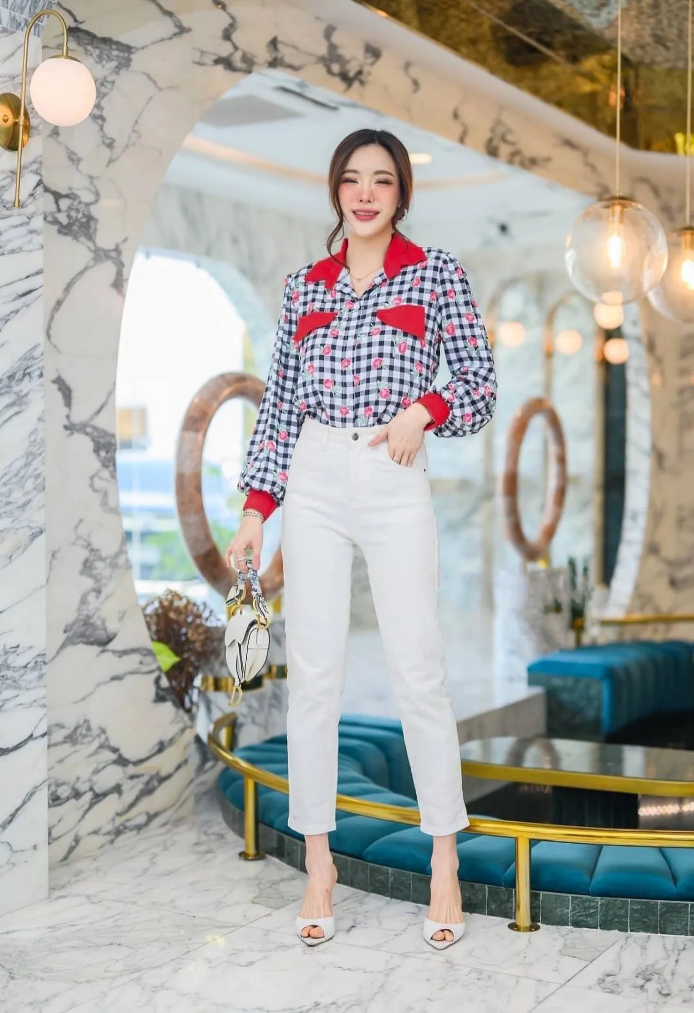 BECCA Rose Plaid Button-Down Shirt (Black)