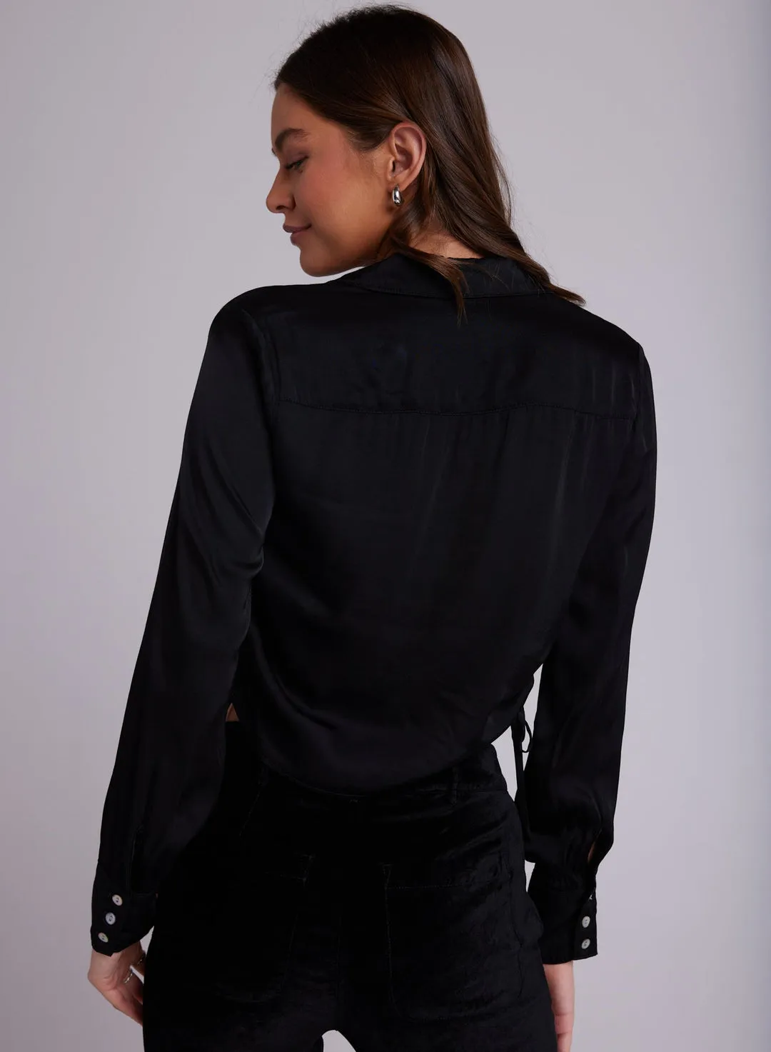 Bella Dahl Cropped Satin Ruched Crop Button Down