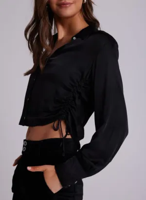 Bella Dahl Cropped Satin Ruched Crop Button Down