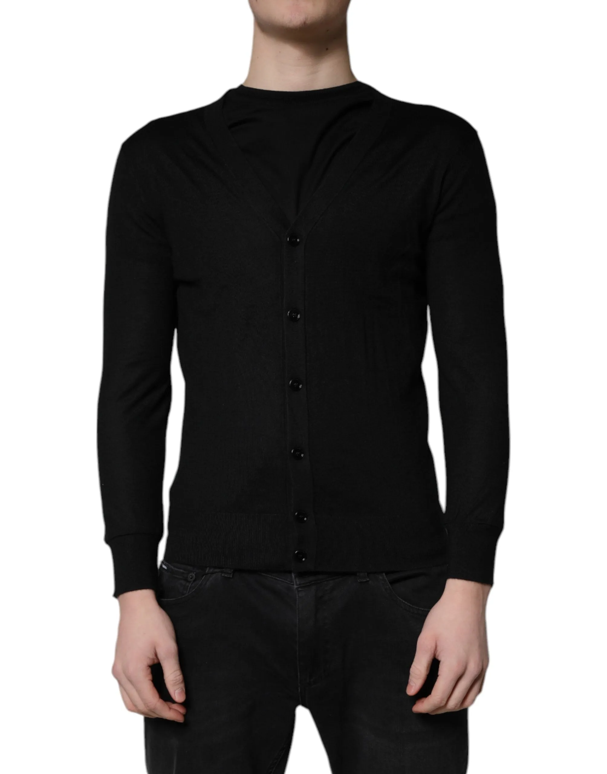 Black Cashmere Button Down Cardigan Sweater