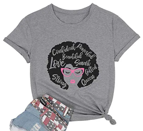 Black Girl Magic Shirts for Women Melanin Afro Amercian Natural Hair Queen Tshirts Glasses Graphic Short Sleeve Tee Tops