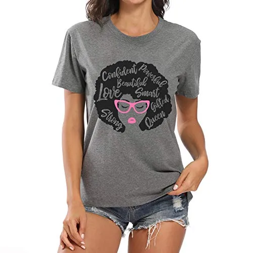 Black Girl Magic Shirts for Women Melanin Afro Amercian Natural Hair Queen Tshirts Glasses Graphic Short Sleeve Tee Tops