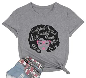 Black Girl Magic Shirts for Women Melanin Afro Amercian Natural Hair Queen Tshirts Glasses Graphic Short Sleeve Tee Tops