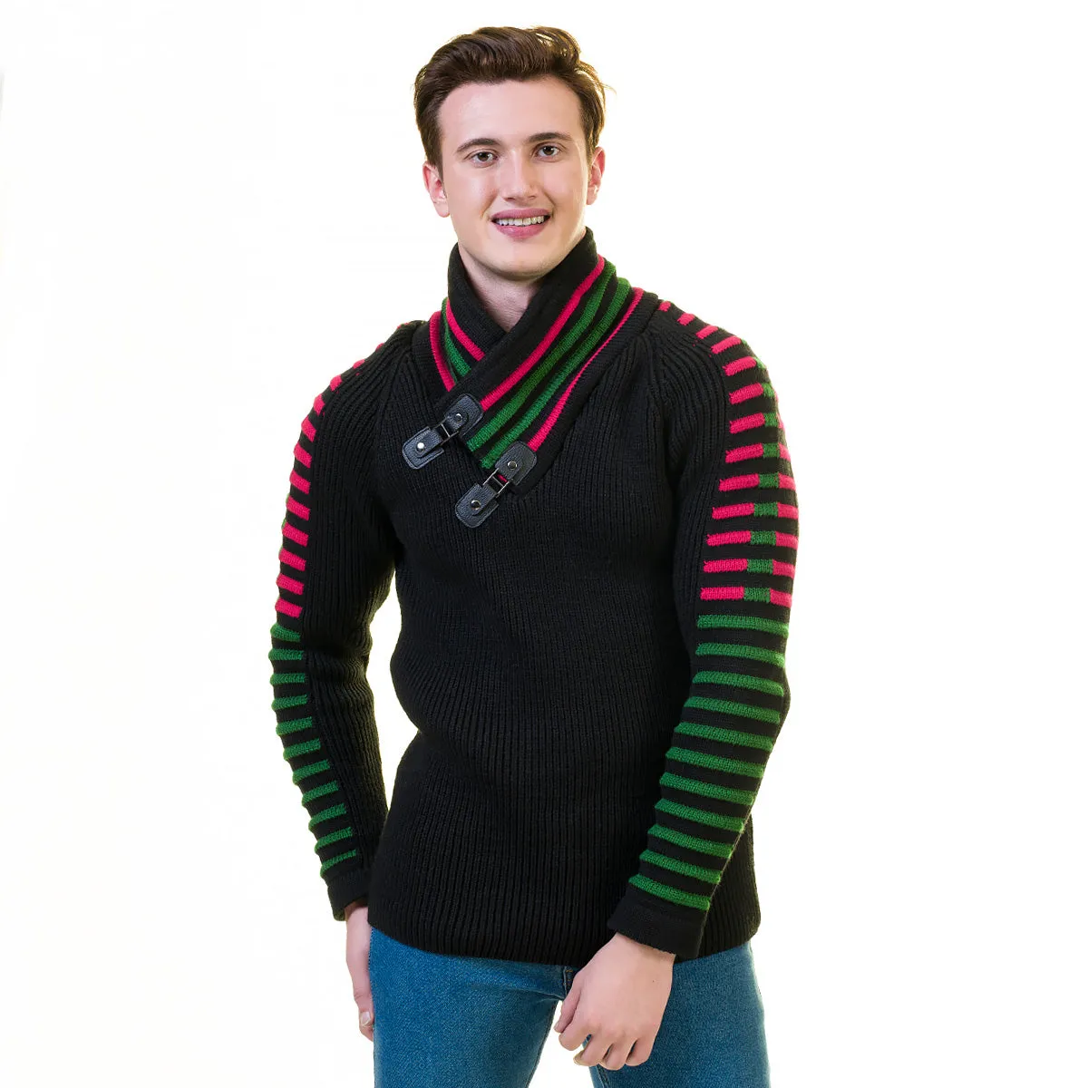 Black, Green and Red European Wool Luxury Zippered With Sweater Jacket Warm Winter Tailor Fit
