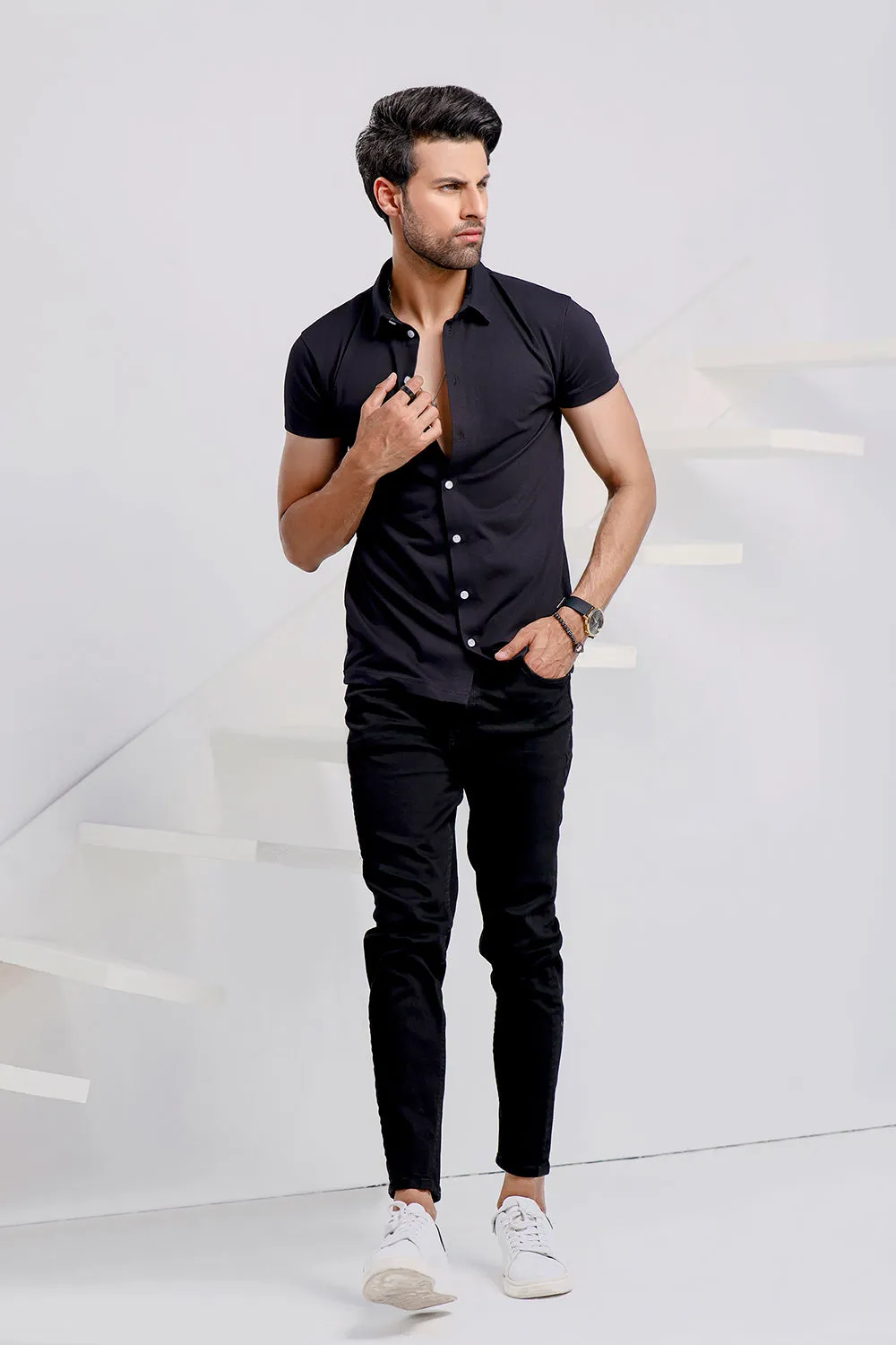 Black Half Sleeves Jersey Shirt