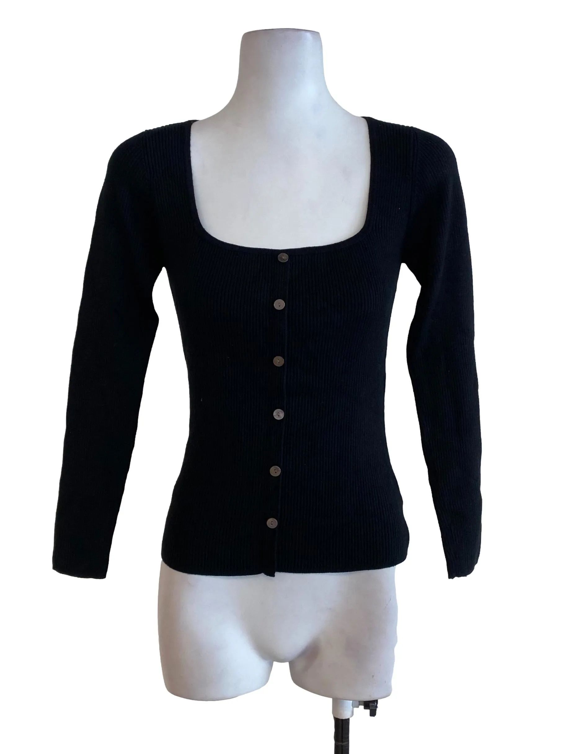 Black Knitted Button Down Top LB