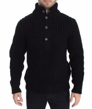 Black Knitted Wool Sweater Pullover Top