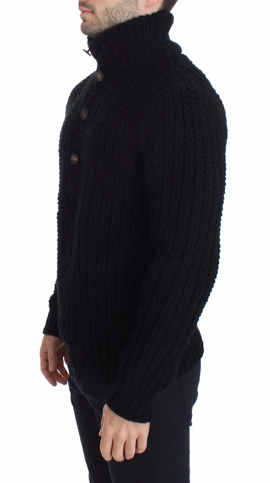 Black Knitted Wool Sweater Pullover Top